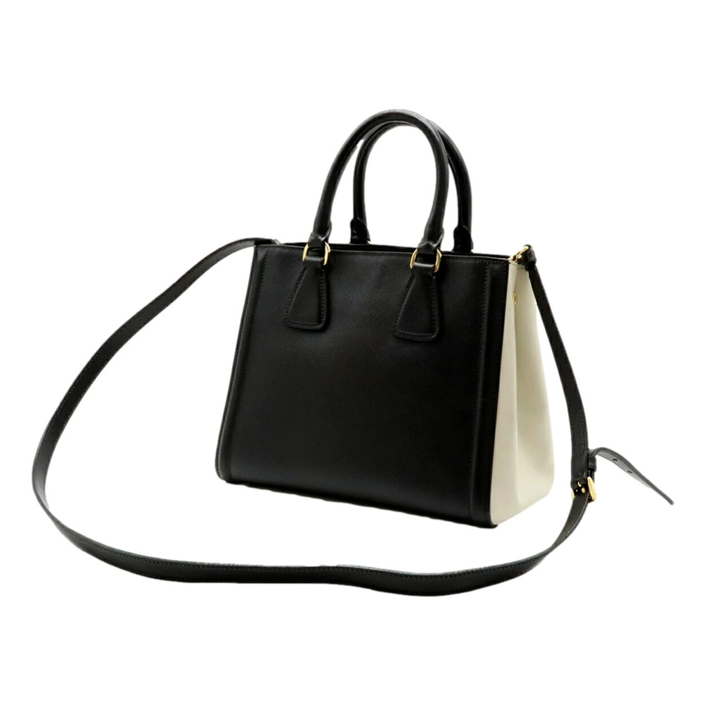 Prada Galleria Nero Black Ivory Saffiano Leather 2-Way